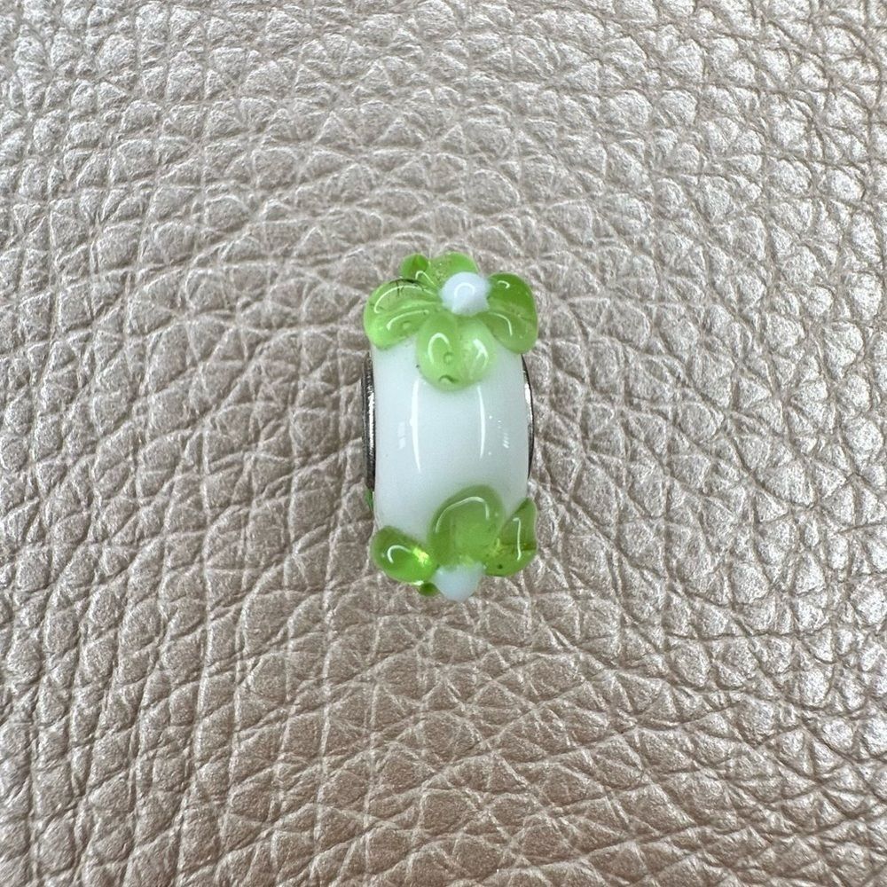 Helzberg Diamonds - White and Green Flower Glass Charm